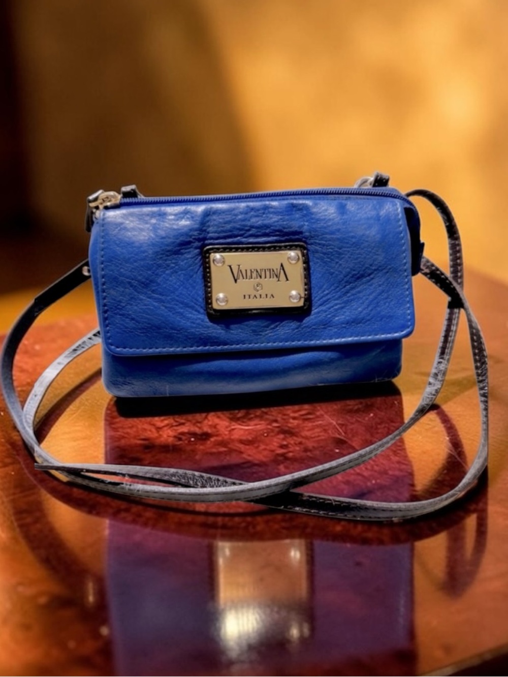 RARE- Valentina Italia Blue Leather Crossbody Bag